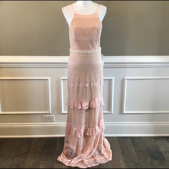 Speechless Pink Lace With Beaded Belt Dress Gown Size 3 - Picture 3 of 9